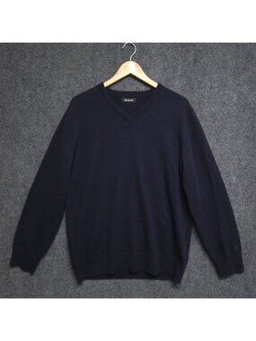 Naadam Sweater Men's XL 100% Cashmere Navy Blue V-Neck Long Sleeve